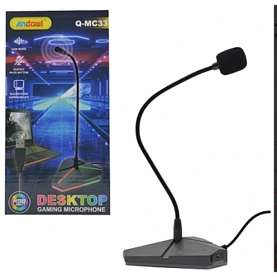 Microfon Gaming Omiredirectional Iluminat RGB Andowl QMC33 Microfon Gaming Omiredirectional Iluminat RGB Andowl QMC33