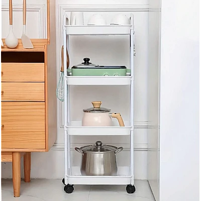 Etajera cu 4 Rafturi din Plastic pe Roti Etajera cu 4 Rafturi din Plastic pe Roti