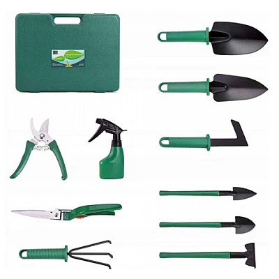 Trusa de gradinarit completa servieta platic VERDE 10 piese MX992 Trusa de gradinarit completa servieta platic VERDE 10 piese MX992