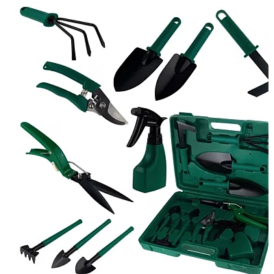Trusa de gradinarit completa servieta platic VERDE 10 piese MX992 Trusa de gradinarit completa servieta platic VERDE 10 piese MX992