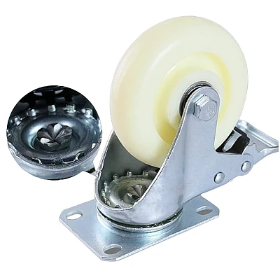 Set 2 Roati Pivotante 4" Albe Cu Frana Set 2 Roati Pivotante 4" Albe Cu Frana