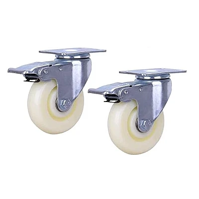 Set 2 Roati Pivotante 2.5" Albe Cu Frana Set 2 Roati Pivotante 2.5" Albe Cu Frana