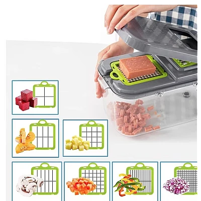 Razatoare multifunctionala pentru fructe si legume 22 piese lame din otel inoxidabil gri / verde Razatoare multifunctionala pentru fructe si legume 22 piese lame din otel inoxidabil gri / verde