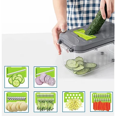Razatoare multifunctionala pentru fructe si legume 22 piese lame din otel inoxidabil gri / verde Razatoare multifunctionala pentru fructe si legume 22 piese lame din otel inoxidabil gri / verde