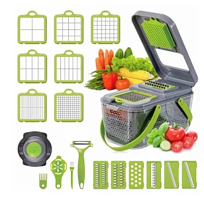 Razatoare multifunctionala pentru fructe si legume 22 piese lame din otel inoxidabil gri / verde Razatoare multifunctionala pentru fructe si legume 22 piese lame din otel inoxidabil gri / verde
