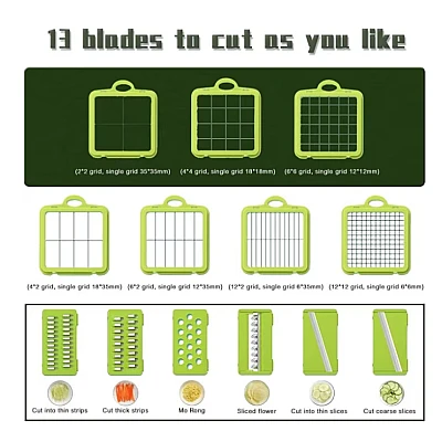 Razatoare multifunctionala pentru fructe si legume 22 piese lame din otel inoxidabil gri / verde Razatoare multifunctionala pentru fructe si legume 22 piese lame din otel inoxidabil gri / verde