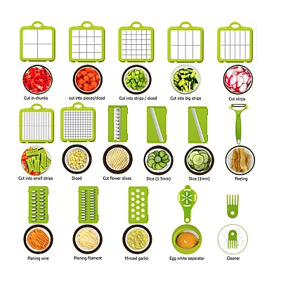Razatoare multifunctionala pentru fructe si legume 22 piese lame din otel inoxidabil gri / verde Razatoare multifunctionala pentru fructe si legume 22 piese lame din otel inoxidabil gri / verde