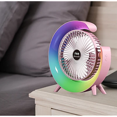 Mini ventilator de birou rotund cu LED RGB Mini ventilator de birou rotund cu LED RGB