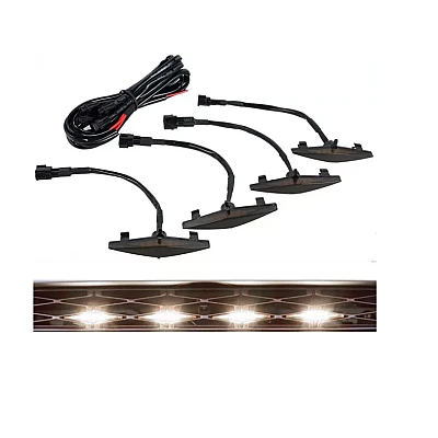 Set 4 lumini de zi si gabarit F3 pentru auto sau autocamioane montaj pe grila 12V/24V Set 4 lumini de zi si gabarit F3 pentru auto sau autocamioane montaj pe grila 12V/24V