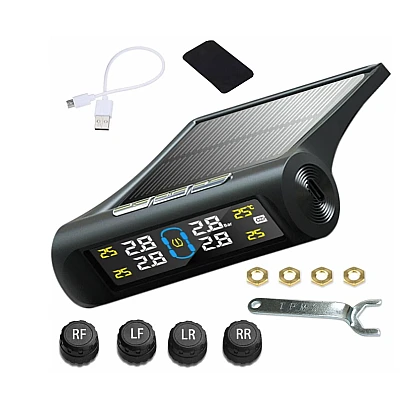 Set 4 senzori de presiune si temperatura anvelope cu afisaj LCD si incarcare Solara Set 4 senzori de presiune si temperatura anvelope cu afisaj LCD si incarcare Solara
