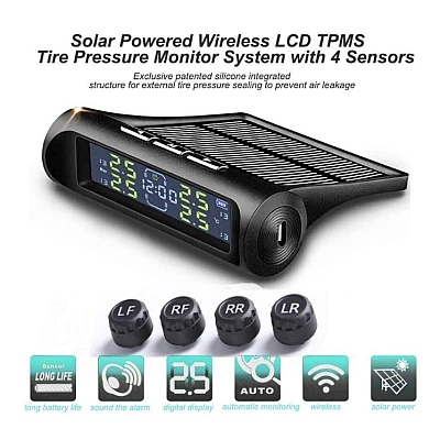 Set 4 senzori de presiune si temperatura anvelope cu afisaj LCD si incarcare Solara Set 4 senzori de presiune si temperatura anvelope cu afisaj LCD si incarcare Solara