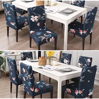 Set 6 huse pentru scaun model Albastru inchis cu flori CC-48 Set 6 huse pentru scaun model Albastru inchis cu flori CC-48