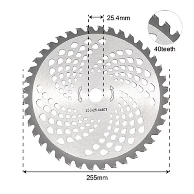 UB Disc cu dinti vidia 255x25.4x40T pentru motocoasa ONDULAT model ROTUND MX1024