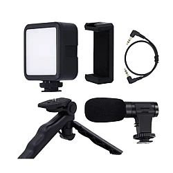 Kit de vlogging cu trepied LED video și suport pentru telefon Q ZJ09