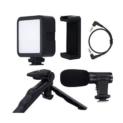 Kit de vlogging cu trepied LED video și suport pentru telefon Q ZJ09 Kit de vlogging cu trepied LED video și suport pentru telefon Q ZJ09