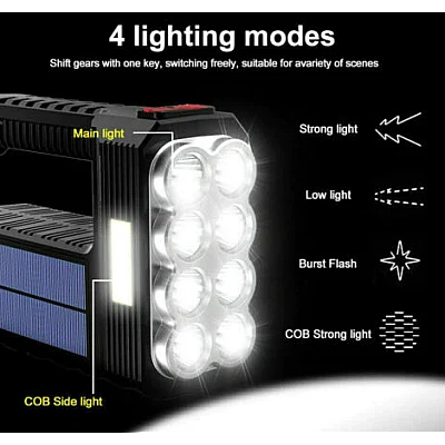 Lanterna de mana 8 LED+COB cu incarcare solara si USB Q SD623 Lanterna de mana 8 LED+COB cu incarcare solara si USB Q SD623