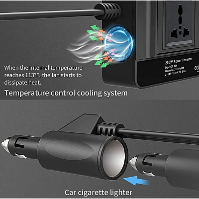 Invertor curent auto 300W 12V/220V USB Q-CC8200 Invertor curent auto 300W 12V/220V USB Q-CC8200