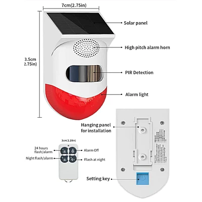Alarma solara cu telecomanda Q BJ200 pentru exterior Alarma solara cu telecomanda Q BJ200 pentru exterior