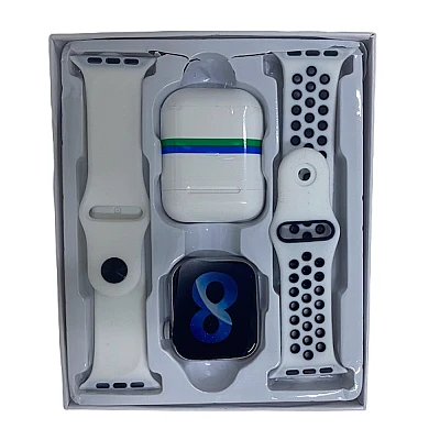 Ceas Inteligent T55 Pro Max cu 2 curele Albe si Casti Wireless Ceas Inteligent T55 Pro Max cu 2 curele Albe si Casti Wireless