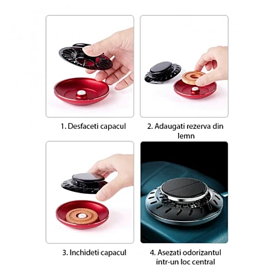 Odorizant auto cu incarcare solara ROTUND rezerve reutilizabile model minimalist Odorizant auto cu incarcare solara ROTUND rezerve reutilizabile model minimalist