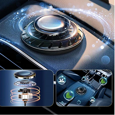 Odorizant auto cu incarcare solara ROTUND rezerve reutilizabile model minimalist Odorizant auto cu incarcare solara ROTUND rezerve reutilizabile model minimalist