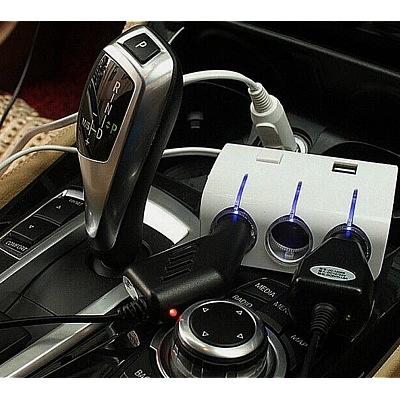 Priza Bricheta Auto Cu 3 Iesiri + 2 USB-uri Pentru Alimentare Dispozitive Alb Priza Bricheta Auto Cu 3 Iesiri + 2 USB-uri Pentru Alimentare Dispozitive Alb
