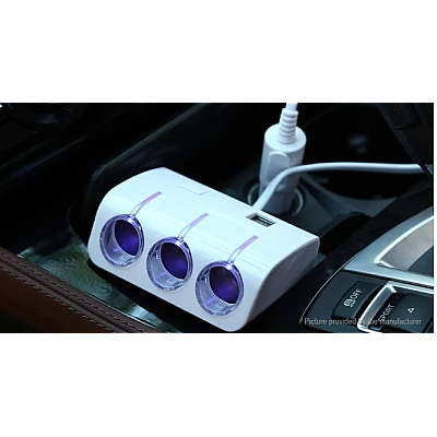 Priza Bricheta Auto Cu 3 Iesiri + 2 USB-uri Pentru Alimentare Dispozitive Alb Priza Bricheta Auto Cu 3 Iesiri + 2 USB-uri Pentru Alimentare Dispozitive Alb