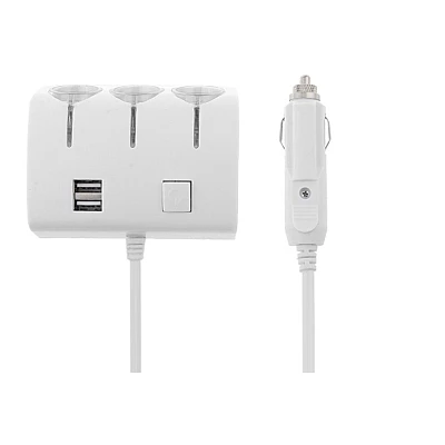 Priza Bricheta Auto Cu 3 Iesiri + 2 USB-uri Pentru Alimentare Dispozitive Alb Priza Bricheta Auto Cu 3 Iesiri + 2 USB-uri Pentru Alimentare Dispozitive Alb