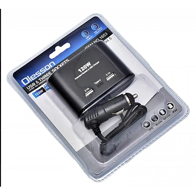Priza auto 3 cai si USB 120W Olesson 1653 Priza auto 3 cai si USB 120W Olesson 1653