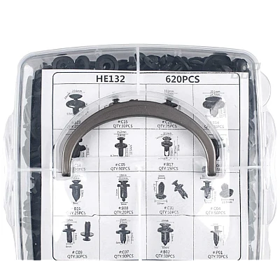Set 620 piese cleme clipsuri si pini fixare auto plastic Set 620 piese cleme clipsuri si pini fixare auto plastic