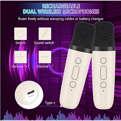 Set 2 Microfoane Karaoke cu boxa portabila K12 Set 2 Microfoane Karaoke cu boxa portabila K12