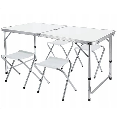 Set Masa plianta pentru camping gradina cu 4 scaune alb Set Masa plianta pentru camping gradina cu 4 scaune alb