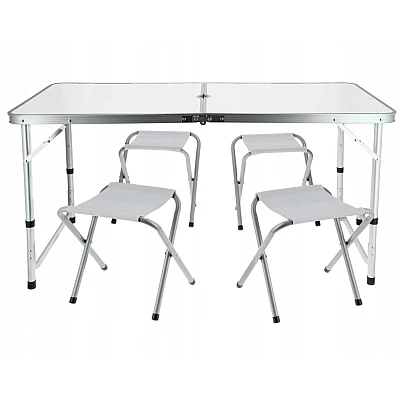 Set Masa plianta pentru camping gradina cu 4 scaune alb Set Masa plianta pentru camping gradina cu 4 scaune alb
