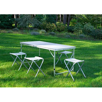 Set Masa plianta pentru camping gradina cu 4 scaune alb Set Masa plianta pentru camping gradina cu 4 scaune alb