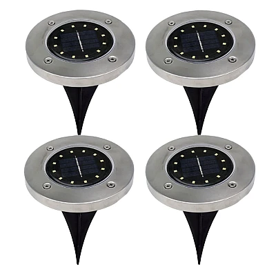Set 4 Lampi Solare metalice Argintii de Gradina Tip Spot cu 8 Leduri Set 4 Lampi Solare metalice Argintii de Gradina Tip Spot cu 8 Leduri