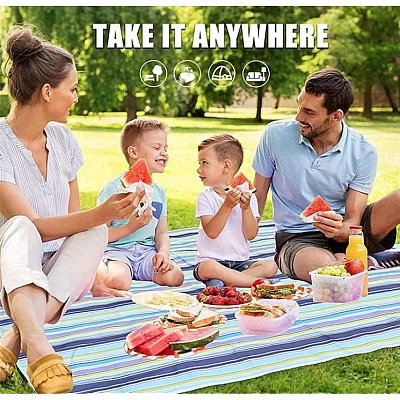 Patura de plaja/picnic tip geanta impermeabila cu dungi 130x150cm Patura de plaja/picnic tip geanta impermeabila cu dungi 130x150cm