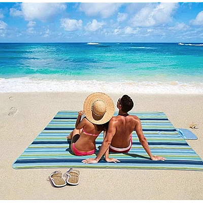 Patura de plaja/picnic tip geanta impermeabila cu dungi 130x150cm Patura de plaja/picnic tip geanta impermeabila cu dungi 130x150cm