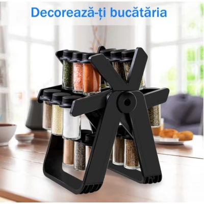 Set 18 recipiente pentru condimente cu suport rotativ