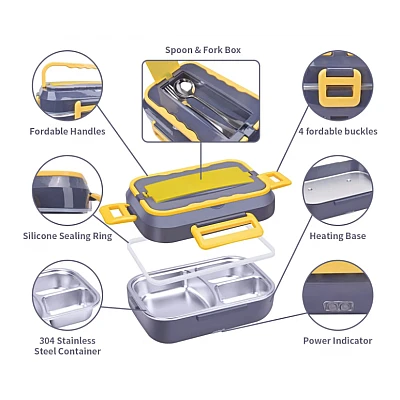 Caserola electrica capacitate 1.5L cu accesorii la priza sau auto Functie autogatire si accesorii pentru incalzire si depozitare mancare aliemntare Caserola electrica capacitate 1.5L cu accesorii la priza sau auto Functie autogatire si accesorii pentru incalzire si depozitare mancare aliemntare