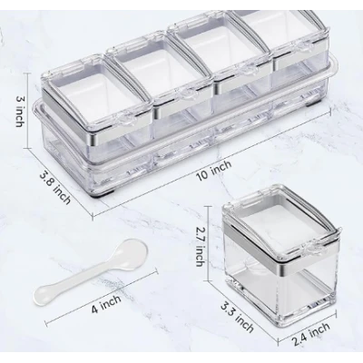 Organizator cu 4 recipiente transparente pentru condimente