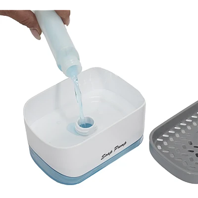 Suport burete vase cu rezervor sapun integrat 300 ml Suport burete vase cu rezervor sapun integrat 300 ml