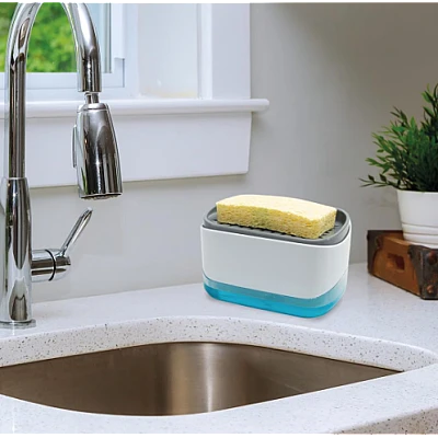 Suport burete vase cu rezervor sapun integrat 300 ml Suport burete vase cu rezervor sapun integrat 300 ml