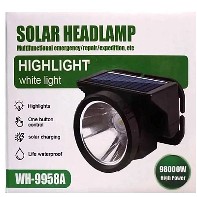 Lanterna puternica de cap WH 9958B cu panou solar