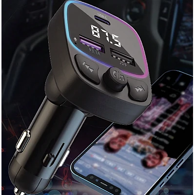 Modulator auto C48 cu USB dublu 3.1A si lumina RGB Modulator auto C48 cu USB dublu 3.1A si lumina RGB