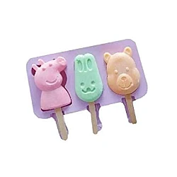 Forma silicon pentru inghetata Pepa Urs Iepure 3 cavitati Mov 19 cm