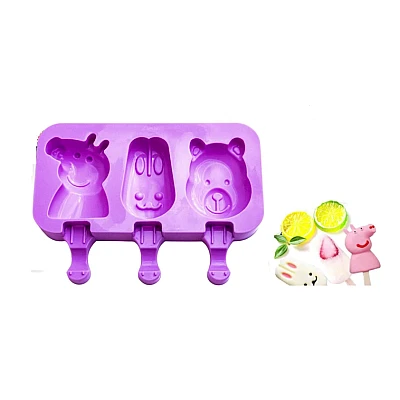 Forma silicon pentru inghetata Pepa Urs Iepure 3 cavitati Mov 19 cm Forma silicon pentru inghetata Pepa Urs Iepure 3 cavitati Mov 19 cm