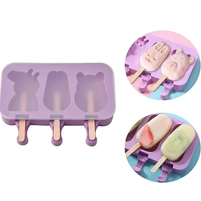 Forma silicon pentru inghetata Pepa Urs Iepure 3 cavitati Mov 19 cm Forma silicon pentru inghetata Pepa Urs Iepure 3 cavitati Mov 19 cm