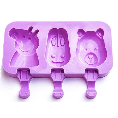 Forma silicon pentru inghetata Pepa Urs Iepure 3 cavitati Mov 19 cm Forma silicon pentru inghetata Pepa Urs Iepure 3 cavitati Mov 19 cm