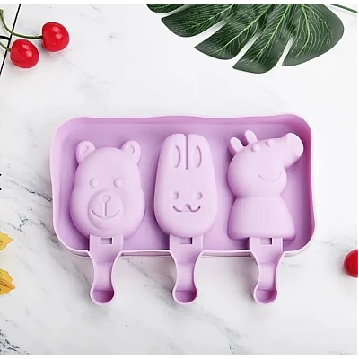 Forma silicon pentru inghetata Pepa Urs Iepure 3 cavitati Mov 19 cm Forma silicon pentru inghetata Pepa Urs Iepure 3 cavitati Mov 19 cm