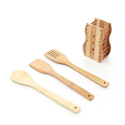 Set 3 ustensile bambus cu suport decor